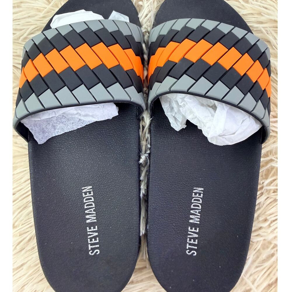 Steve Madden Woven Slide Sandals Youth Size 3 Black Orange NWT